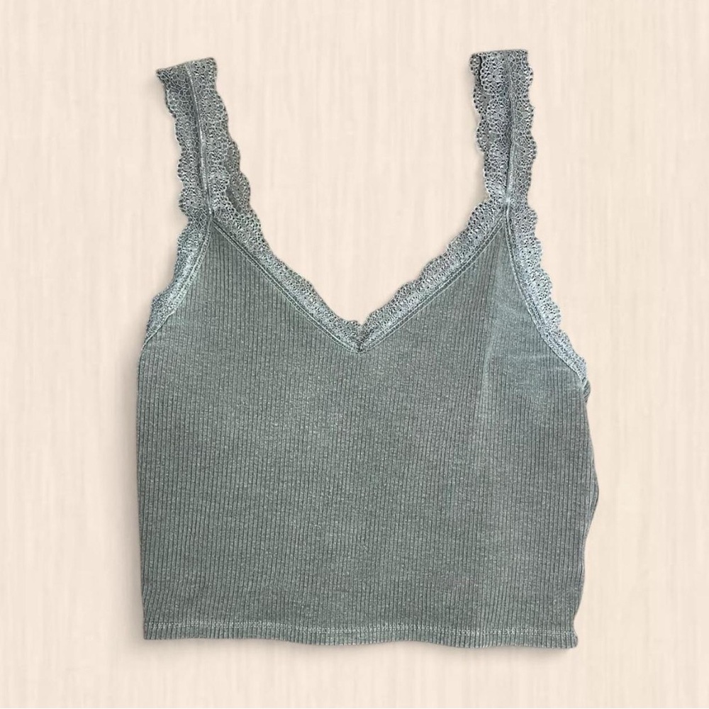 American Eagle Outfitters Ribbed Green Tank Top